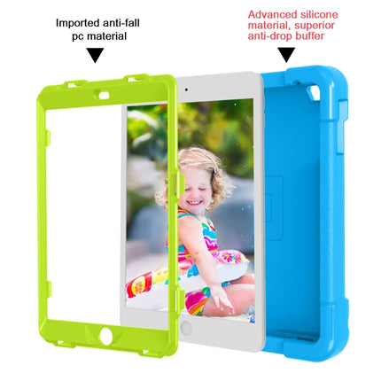 For iPad MINI1/2/3 EVA + PC Flat Protective Shell with 360 ° Rotating Bracket(Blue+Grass Green)-garmade.com