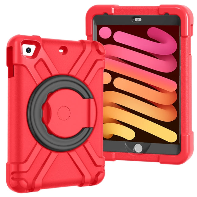 For iPad MINI1/2/3 EVA + PC Flat Protective Shell with 360 ° Rotating Bracket(Red+Black)-garmade.com