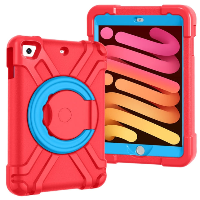 For iPad MINI1/2/3 EVA + PC Flat Protective Shell with 360 ° Rotating Bracket(Red+Blue)-garmade.com