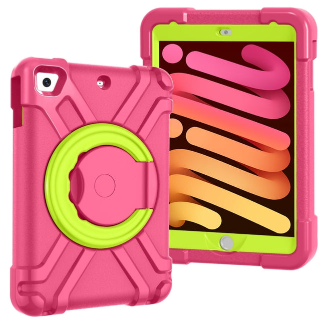 For iPad MINI1/2/3 EVA + PC Flat Protective Shell with 360 ° Rotating Bracket(Rose Red+Grass Green)-garmade.com