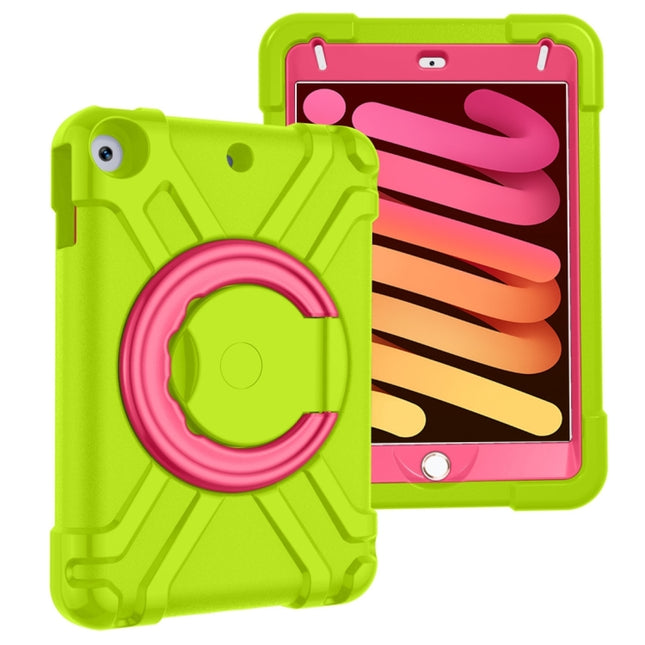 For iPad MINI 4/5 EVA + PC Flat Protective Shell with 360 ° Rotating Bracket(Grass Green+Rose Red)-garmade.com