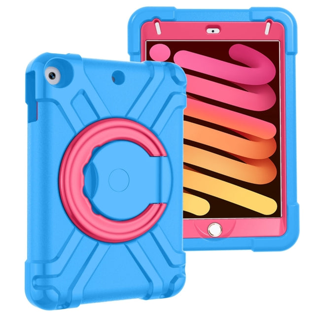For iPad MINI 4/5 EVA + PC Flat Protective Shell with 360 ° Rotating Bracket(Blue+Rose Red)-garmade.com