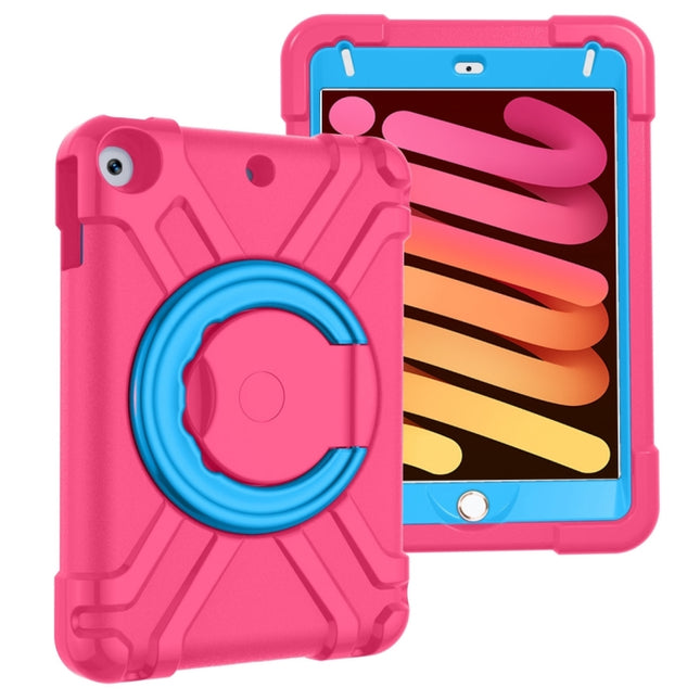 For iPad MINI 4/5 EVA + PC Flat Protective Shell with 360 ° Rotating Bracket(Rose Red+Blue)-garmade.com