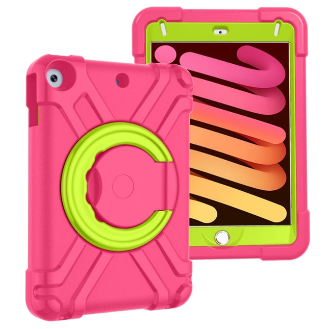 For iPad MINI 4/5 EVA + PC Flat Protective Shell with 360 ° Rotating Bracket(Rose Red+Grass Green)-garmade.com