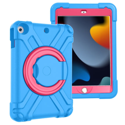 For iPad 10.2 EVA + PC Flat Protective Shell with 360 ° Rotating Bracket(Blue+Rose Red)-garmade.com