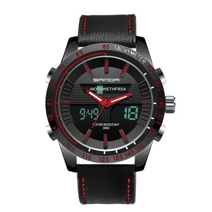 SANDA 774 Men Belt Watch Dual Display Multi Function Sports Electronic Watch Fashion Trend Leisure Waterproof Luminous Watch(Red)-garmade.com