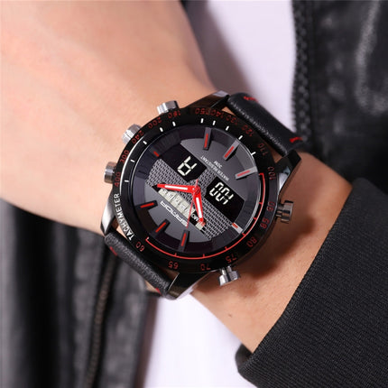 SANDA 774 Men Belt Watch Dual Display Multi Function Sports Electronic Watch Fashion Trend Leisure Waterproof Luminous Watch(Red)-garmade.com