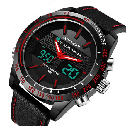 SANDA 774 Men Belt Watch Dual Display Multi Function Sports Electronic Watch Fashion Trend Leisure Waterproof Luminous Watch(Red)-garmade.com