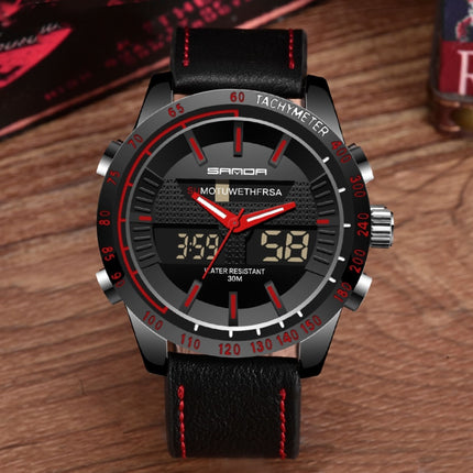 SANDA 774 Men Belt Watch Dual Display Multi Function Sports Electronic Watch Fashion Trend Leisure Waterproof Luminous Watch(Red)-garmade.com