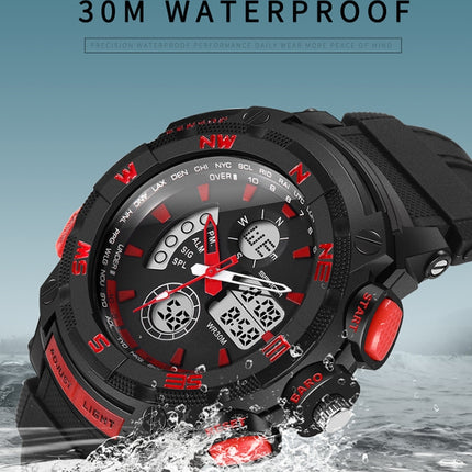 SANDA 775 Watch Male Electronic Watch Adult Middle School Students Youth Multi Functional Sports Water Proof Trend Double Watch(Red)-garmade.com