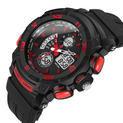 SANDA 775 Watch Male Electronic Watch Adult Middle School Students Youth Multi Functional Sports Water Proof Trend Double Watch(Red)-garmade.com