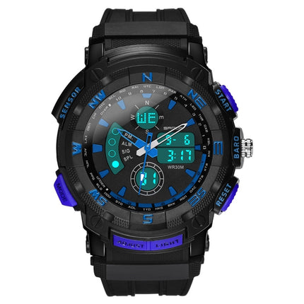 SANDA 775 Watch Male Electronic Watch Adult Middle School Students Youth Multi Functional Sports Water Proof Trend Double Watch(Blue)-garmade.com