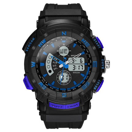 SANDA 775 Watch Male Electronic Watch Adult Middle School Students Youth Multi Functional Sports Water Proof Trend Double Watch(Blue)-garmade.com