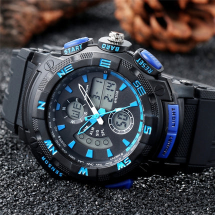 SANDA 775 Watch Male Electronic Watch Adult Middle School Students Youth Multi Functional Sports Water Proof Trend Double Watch(Blue)-garmade.com