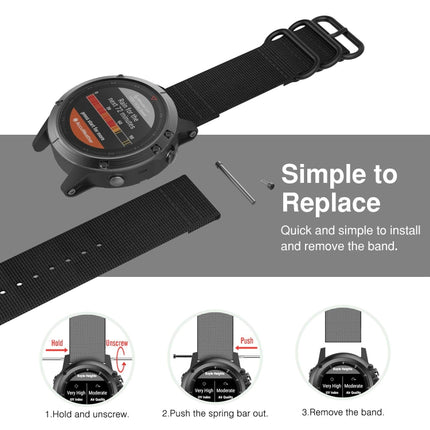 For Garmin Fenix 3 / 5X Universal 26MM Three-ring Nylon Watchband(Black)-garmade.com