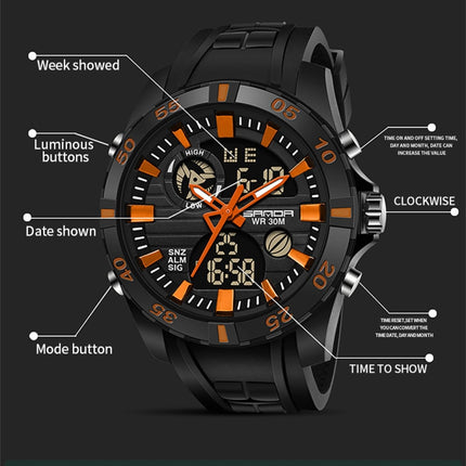 SANDA 791 Watch Genuine Fashion Sports Multifunction Electronic Watch Popular Men luminous Wrist Watch(Yellow)-garmade.com