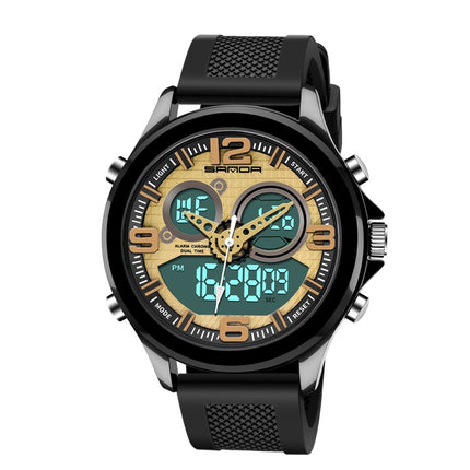 SANDA 793 large Dial Tide Watch Student Fashion Trend Multi Function Double Glow Waterproof Electronic Watch(Gold)-garmade.com