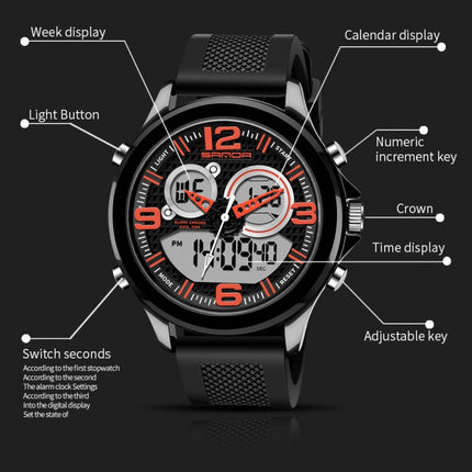 SANDA 793 large Dial Tide Watch Student Fashion Trend Multi Function Double Glow Waterproof Electronic Watch(Red)-garmade.com