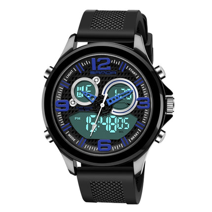 SANDA 793 large Dial Tide Watch Student Fashion Trend Multi Function Double Glow Waterproof Electronic Watch(Blue)-garmade.com