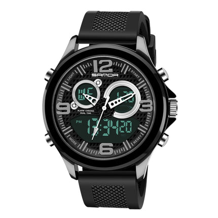 SANDA 793 large Dial Tide Watch Student Fashion Trend Multi Function Double Glow Waterproof Electronic Watch(Black)-garmade.com