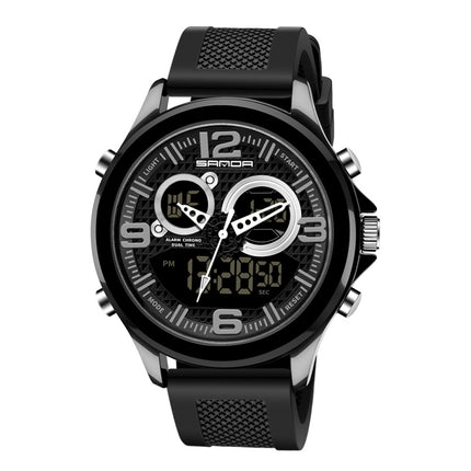 SANDA 793 large Dial Tide Watch Student Fashion Trend Multi Function Double Glow Waterproof Electronic Watch(Black)-garmade.com