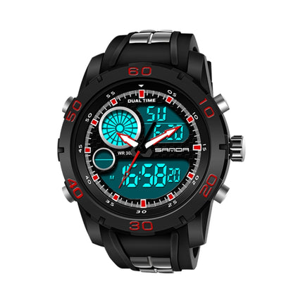 SANDA New Waterproof Luminous Plastic Multi Functional Watch Men Outdoor Sports LED Electronic Watch(Red)-garmade.com