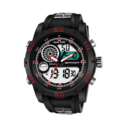 SANDA New Waterproof Luminous Plastic Multi Functional Watch Men Outdoor Sports LED Electronic Watch(Red)-garmade.com