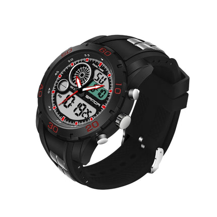 SANDA New Waterproof Luminous Plastic Multi Functional Watch Men Outdoor Sports LED Electronic Watch(Red)-garmade.com