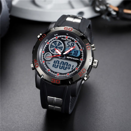 SANDA New Waterproof Luminous Plastic Multi Functional Watch Men Outdoor Sports LED Electronic Watch(Red)-garmade.com