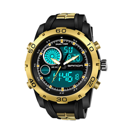 SANDA New Waterproof Luminous Plastic Multi Functional Watch Men Outdoor Sports LED Electronic Watch(Gold)-garmade.com