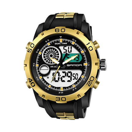 SANDA New Waterproof Luminous Plastic Multi Functional Watch Men Outdoor Sports LED Electronic Watch(Gold)-garmade.com