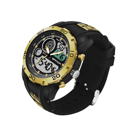 SANDA New Waterproof Luminous Plastic Multi Functional Watch Men Outdoor Sports LED Electronic Watch(Gold)-garmade.com