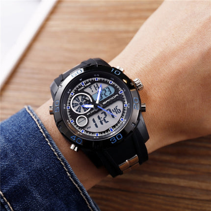 SANDA New Waterproof Luminous Plastic Multi Functional Watch Men Outdoor Sports LED Electronic Watch(Blue)-garmade.com