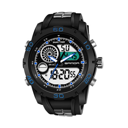 SANDA New Waterproof Luminous Plastic Multi Functional Watch Men Outdoor Sports LED Electronic Watch(Blue)-garmade.com