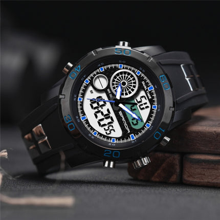 SANDA New Waterproof Luminous Plastic Multi Functional Watch Men Outdoor Sports LED Electronic Watch(Blue)-garmade.com