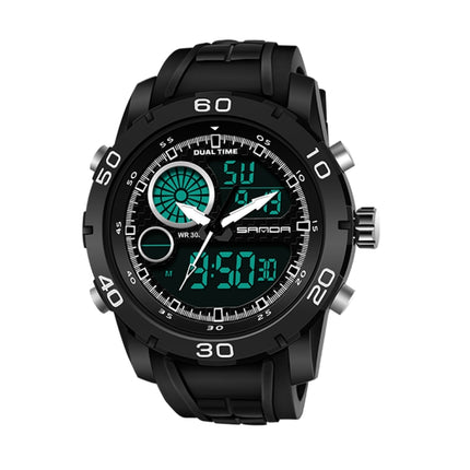 SANDA New Waterproof Luminous Plastic Multi Functional Watch Men Outdoor Sports LED Electronic Watch(Black)-garmade.com