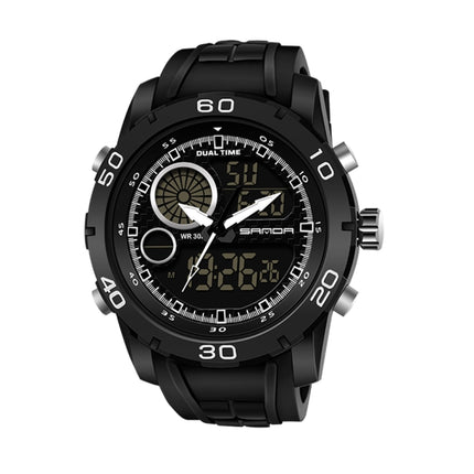 SANDA New Waterproof Luminous Plastic Multi Functional Watch Men Outdoor Sports LED Electronic Watch(Black)-garmade.com