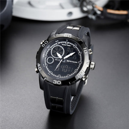 SANDA New Waterproof Luminous Plastic Multi Functional Watch Men Outdoor Sports LED Electronic Watch(Black)-garmade.com