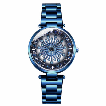 SANDA 1017 Lady Watch All Over The Sky Star 360 Degree Rotating Watch Diamond Steel Band Women Watch(Blue)-garmade.com