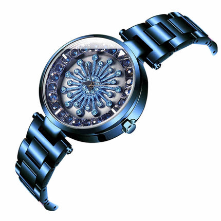 SANDA 1017 Lady Watch All Over The Sky Star 360 Degree Rotating Watch Diamond Steel Band Women Watch(Blue)-garmade.com
