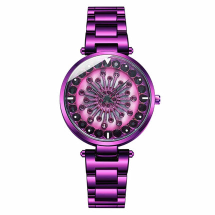 SANDA 1017 Lady Watch All Over The Sky Star 360 Degree Rotating Watch Diamond Steel Band Women Watch(Purple)-garmade.com