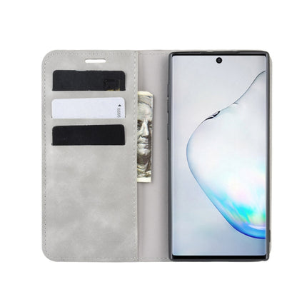 For Galaxy Note10 Retro-skin Business Magnetic Suction Leather Case with Holder & Card Slots & Wallet(Grey)-garmade.com