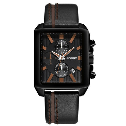 SANDA 5003 Three Eye Watch Six Pin Multi Purpose Sport Men Watch Leather Watch Student Waterproof Quartz Watch(Brown)-garmade.com