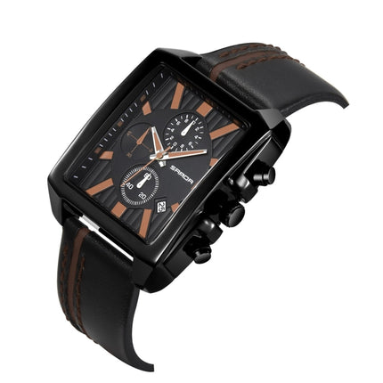 SANDA 5003 Three Eye Watch Six Pin Multi Purpose Sport Men Watch Leather Watch Student Waterproof Quartz Watch(Brown)-garmade.com