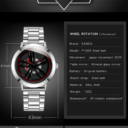 SANDA1009 Watch Man Student Casual Waterproof Steel Band Watch Man(Black)-garmade.com