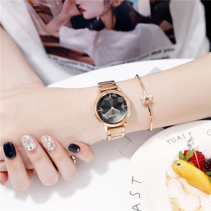 SANDA 1019 Women Watch Diamond Shaped Lotus Chassis Fashion Personality Women Watch Steel Band Quartz Watch(Black)-garmade.com