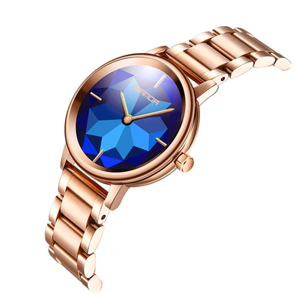 SANDA 1019 Women Watch Diamond Shaped Lotus Chassis Fashion Personality Women Watch Steel Band Quartz Watch(Blue)-garmade.com