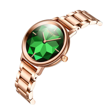SANDA 1019 Women Watch Diamond Shaped Lotus Chassis Fashion Personality Women Watch Steel Band Quartz Watch(Green)-garmade.com