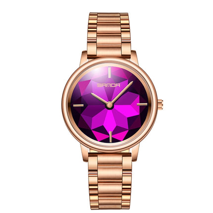 SANDA 1019 Women Watch Diamond Shaped Lotus Chassis Fashion Personality Women Watch Steel Band Quartz Watch(Purple)-garmade.com