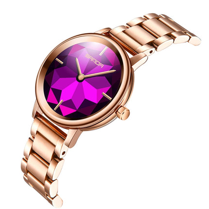 SANDA 1019 Women Watch Diamond Shaped Lotus Chassis Fashion Personality Women Watch Steel Band Quartz Watch(Purple)-garmade.com